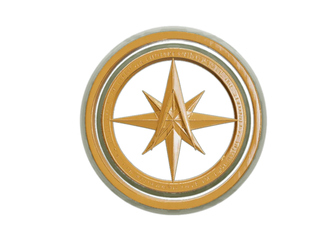 The Aveluxe gold compass emblem